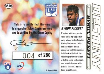 1999 Select AFL Premiere - Destiny Signatures #DS10 Byron Pickett Back